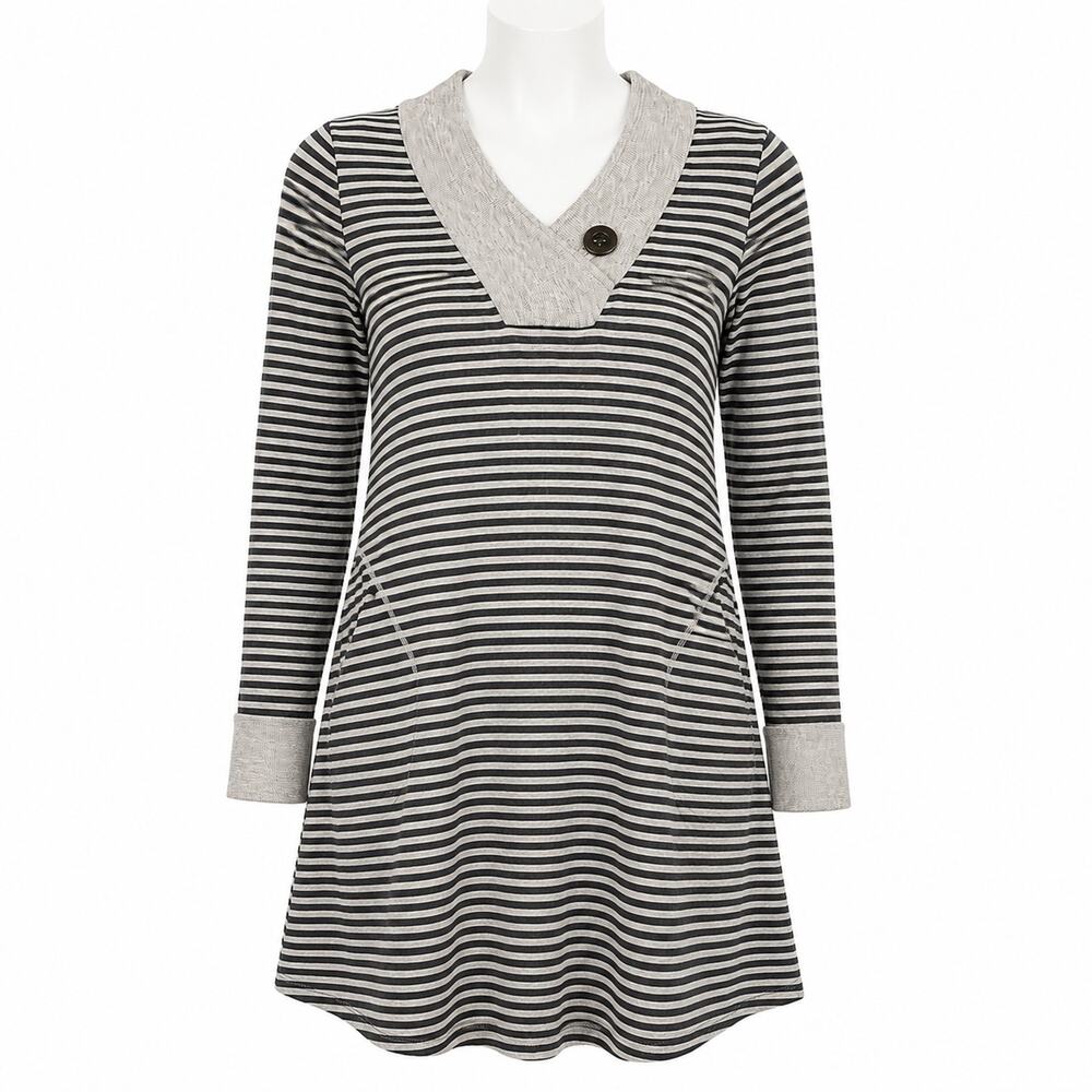 Soft Surroundings Chill Time Dress Size XL Gray Striped Sweater Cotton Lounge